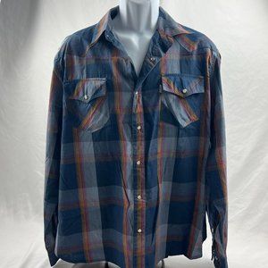 Levis Mens Size XL Blue Plaid Long Sleeve Snap Button Down Shirt